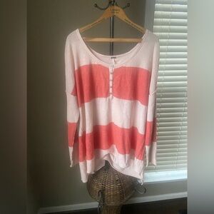 Free People Beach linen blend striped Henley SZ L beige/peach colors